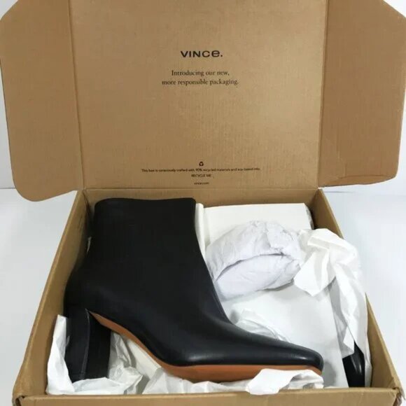 VINCE Leather Ankle Boots Square Toe Black Women Sz 10 - Picture 2 of 16